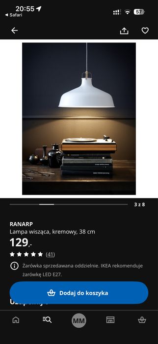 Lampa wiszaca Ikea Ranarp 38 cm