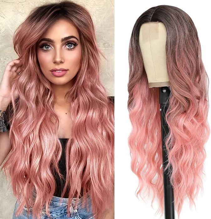 Cosplay Ombre Różowa Peruka Syntetyczna 66cm