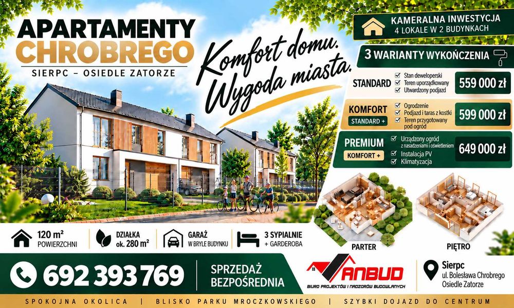 Sierpc,  Apartamenty Chrobrego – dom z garażem od 559 000 ZŁ