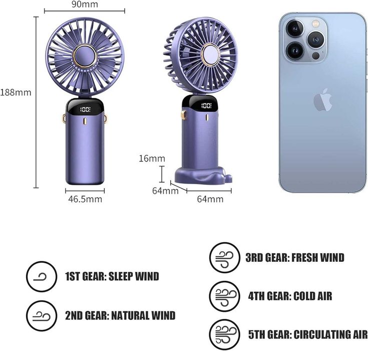 Ventoinha de mão, usar ao pescoço ou de mesa USB LED    [VÁRIAS CORES]