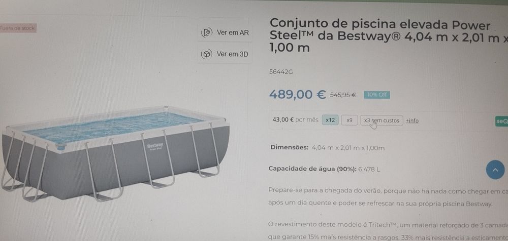 Piscina conjunto bestway desmontável