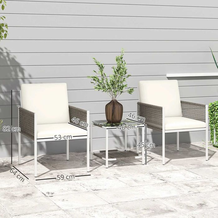 Conjunto de Jardim 2 Cadeiras e Mesa de Vime c/ Almofadas