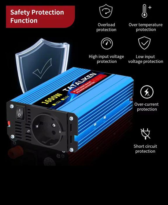 Інвертор 500 Вт 12 вольт,  пікова 1600 вт , чистий сінус 12 вольт Tata