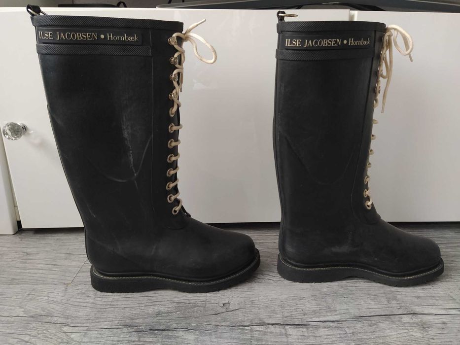 ILSE JACOBSEN Hornbaek czarne ocieplane sznurowane wysokie kalosze r37