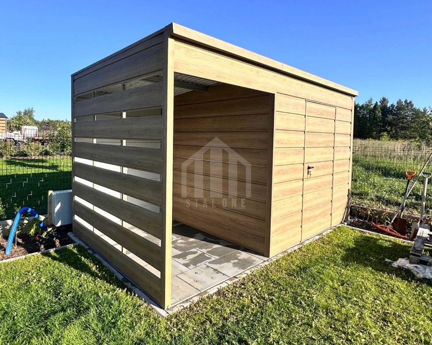 Schowek - domek ogrodowy + wiata 1,5m - drzwi - drewnopodobny SO103