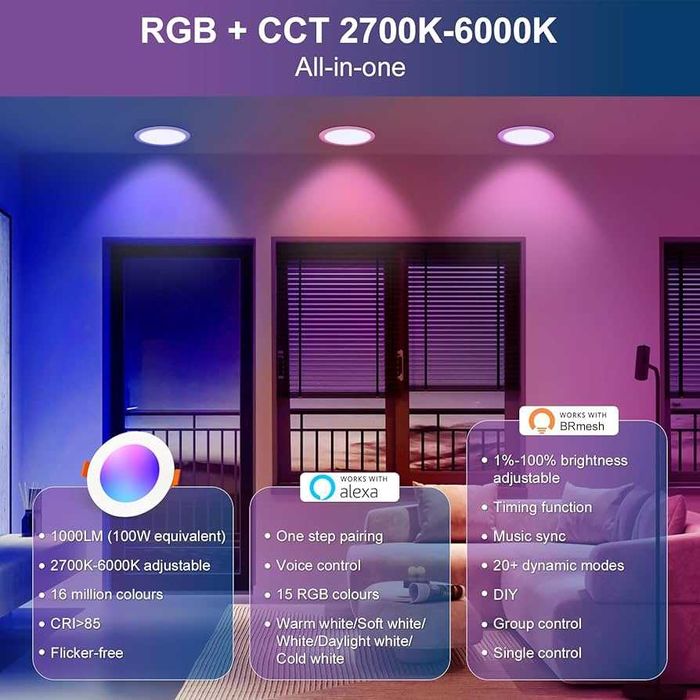 Zestaw 4x Inteligentny Spot LED DUSKTEC 10W RGB+CCT