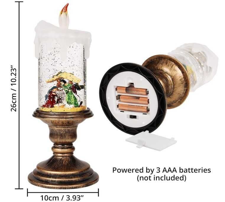Śnieżna latarnia świąteczna w kształcie świecy wzór szopki  Belle Vous