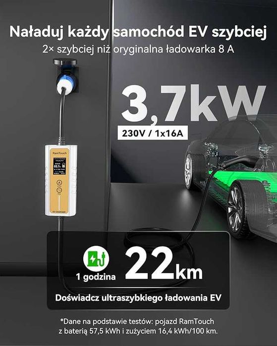 Ładowarka aut elektrycznych 3,7 kW, 6,5 m