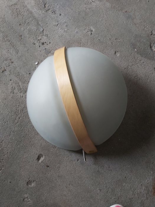 Candeeiro tecto madeira e vidro fosco