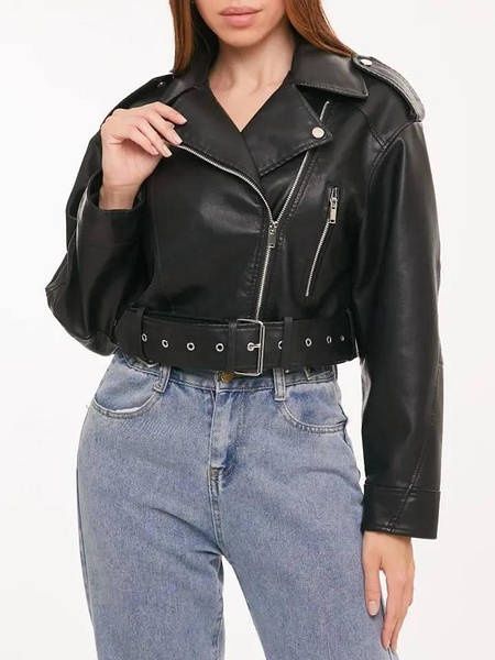 Куртка косуха оверсайз укорочена з поясом Еко шкіра Розмір M-L