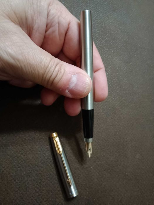 Caneta Parker 75 em aço com aparo ouro 14kts