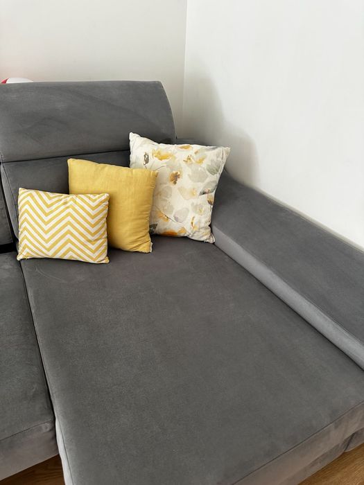 Sofá Chaise Longue Cinzento com Baú e Assentos Extensíveis
