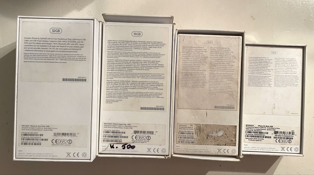 Zestaw 10 pudelek od APPLE iphone 13, 8 Plus, 7, 6, 6S, 5, 5S, 4S kpl.