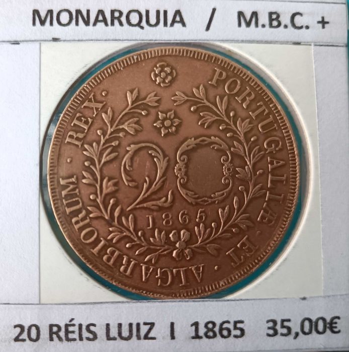 20 Réis - Vintém Cobre 1865 Rei D. Luiz I   « 4ª Dinastia »