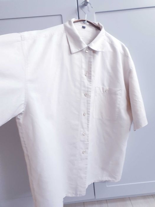 Beżowa koszula damska ramia jak lniana 44 46 oversize 40 42