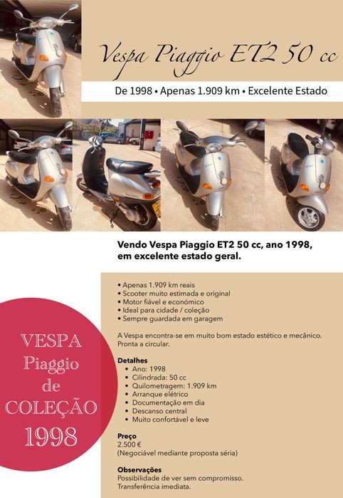 Vespa Piaggio ET2 50 cc • 1998 • Apenas 1.909 km • Excelente Estado
