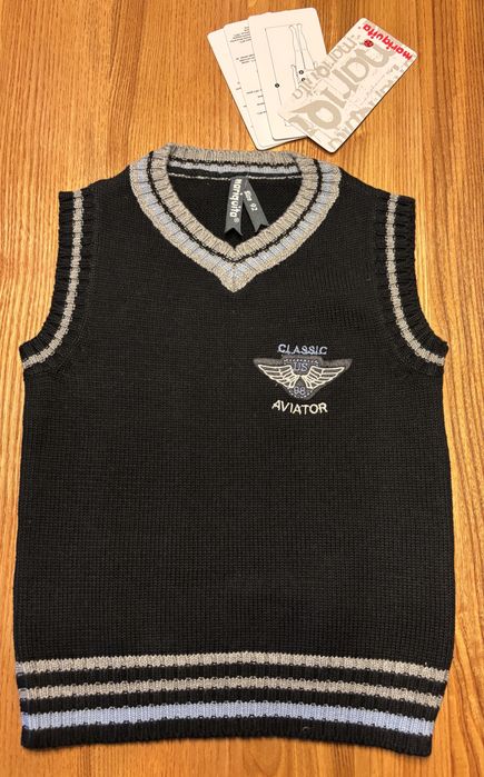 Kamizelka chłopięca dzianinowa 92 cm Mariquita nowa w serek granat