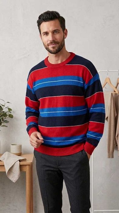 Męski Sweter w Paski FRANCESCO MORRI 3XL 4XL Pachy 71 cm Bawełna