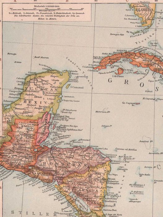 Ameryka Środkowa. Stara mapa 1895 rok autentyk