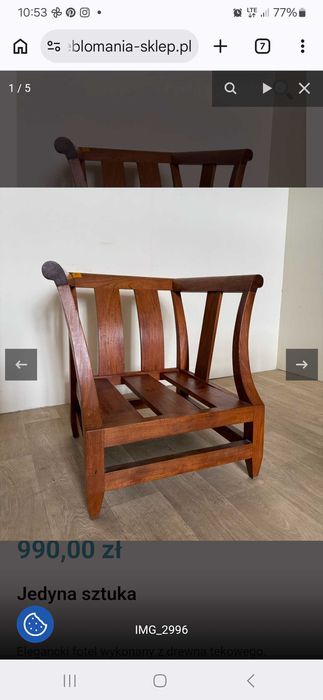 Oreintalny drewniany solidny  fotel tekowy kolonialny azjatycki vintage designerski II