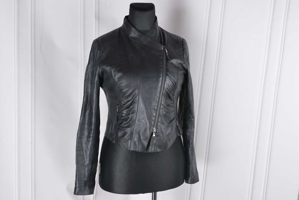 BIBA kurtka skórzana damska 42 XL czarna ramoneska taliowana biker