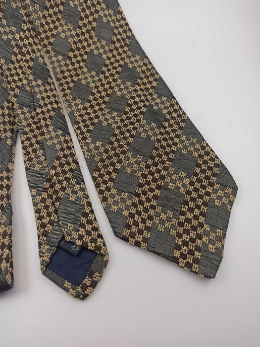 Bolgheri brązowy jedwabny krawat w kratkę