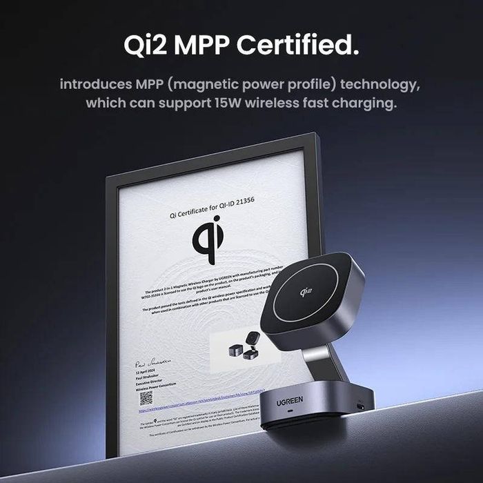 Бездротовий зарядний пристрій UGREEN 2-in-1 MagSafe 25w Qi2 Magnetic