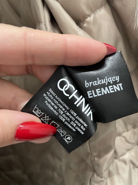 Parka plaszcz z kapturem puchowa beżowa lis jenot Ochnik XS/34 s/36