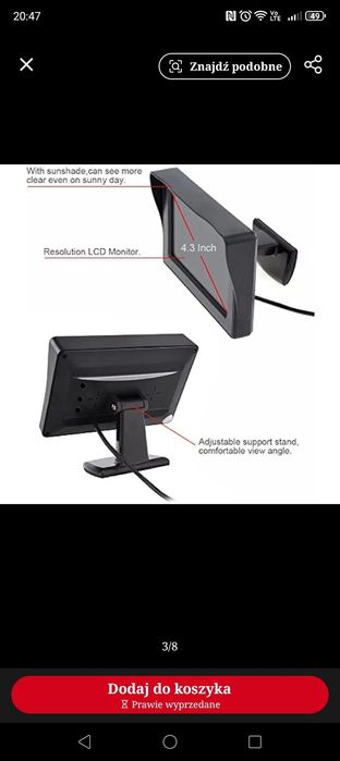 Monitor samochodowy LCD do kamery cofania.