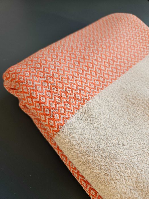 Wielofunkcyjny turecki bawełniany Peshtemal 100x180 kremowo koralowy