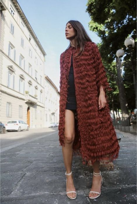 Ефектний довгополий кардиган / накидка Zara з торочками (бахромою), розмір S