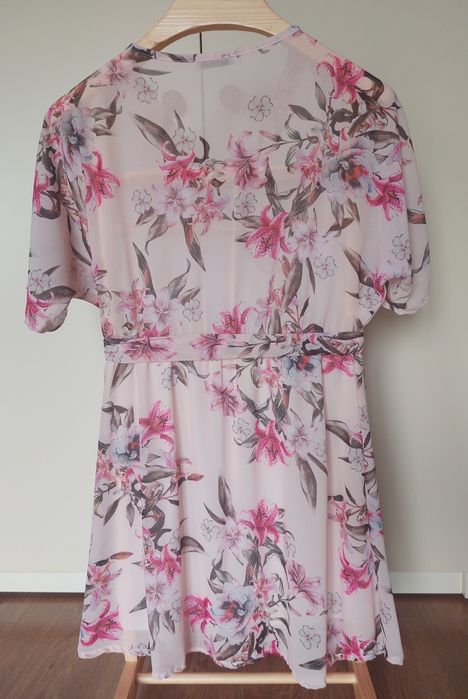 Sukienka Kimono 36 S Made Italy w kwiaty Mi Lady pudrowa różowa