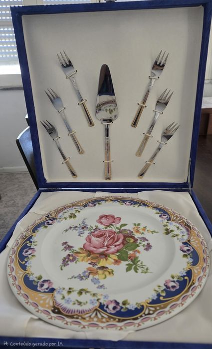 Prato de bolo e talheres Limoges
