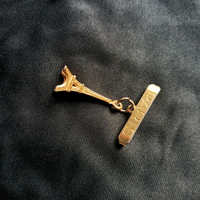 Vintage broszka "Paris" z wieżą Eiffla – retro styl, mosiądz/brąz