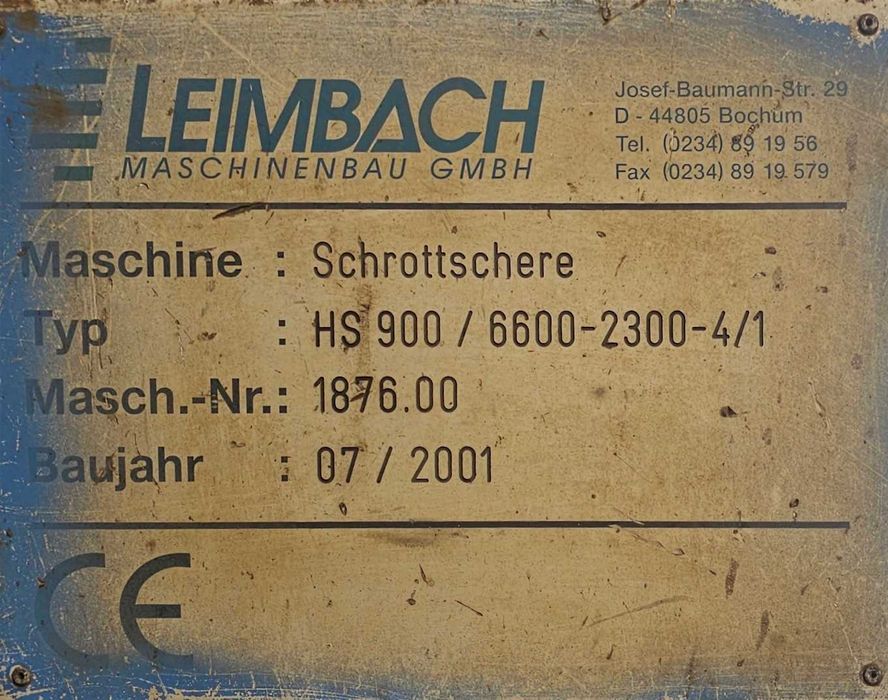 Prasonożyca do złomu Leimbach HS 900/6600-2300-4/1
