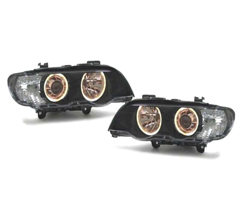 FARÓIS XENON BMW X5 E53 99-03 ANGEL EYES FUNDO PRETO