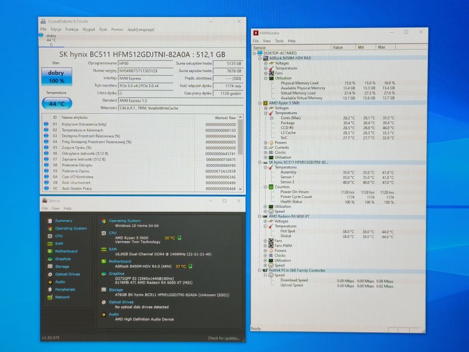 Komputer do gier Ryzen 5600 / RX 6650XT / 16RAM / 512SSD / WIN10