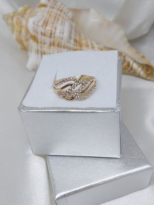 Złoty pierścionek z cyrkoniami, złoto Golden rose 583, rozmiar 13