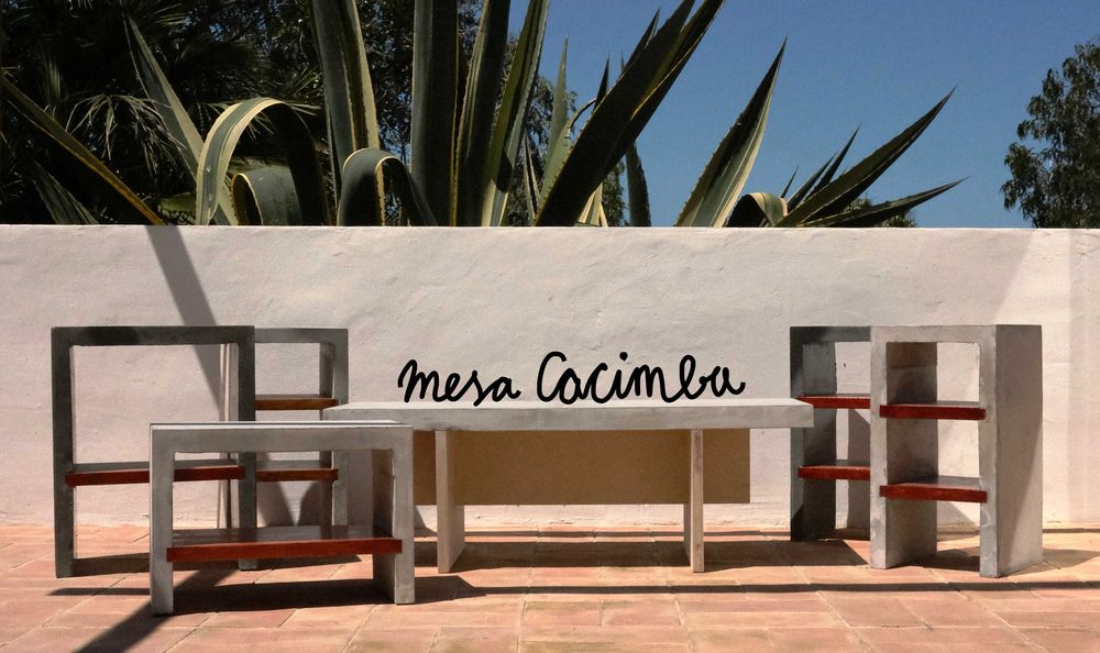 Mesa de cimento e madeira concrete and wooden table