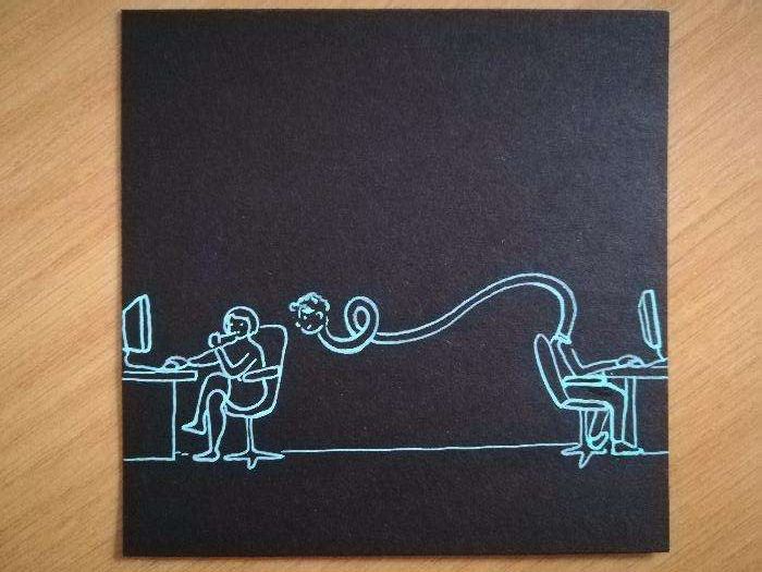 Desenho ilustração cartoon original "interesse" 12 x 12 cm NOVO