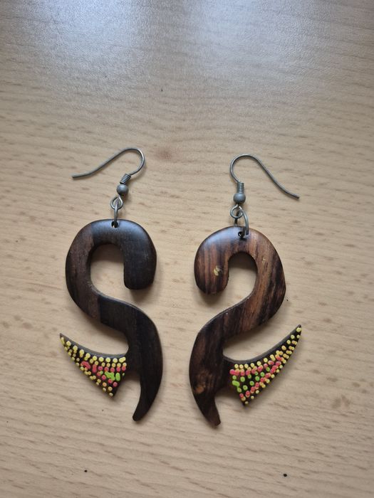 Boho drewniane kolczyki wiszące artistic hippie