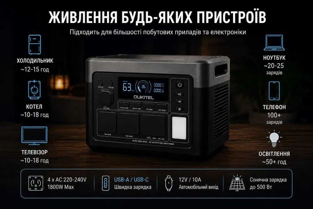 Oukitel P1500E 1800w Зарядна станція  (1536Wh) EU НОВА TOP Станція великий павербанк Портативная зарядная станция