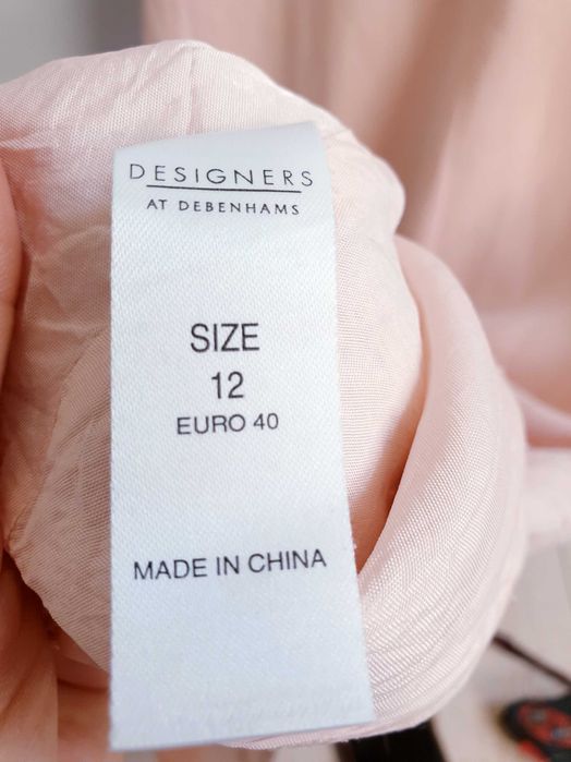 Sukienka pudrowy róż lniana Rocha John Rocha 38 40  len haftowana