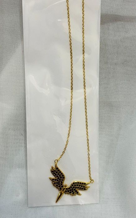 Złoty naszyjnik anioł cyrkonie stal chirurgiczna nierdzewna