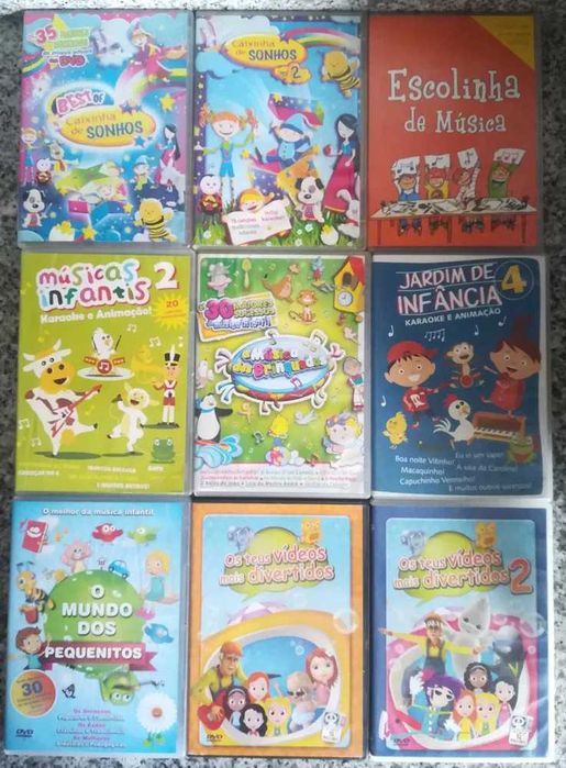 DVDs de animação e música e jogos PC para crianças
