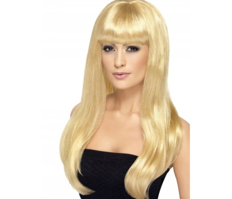 Peruka blond z grzywką długie włosy