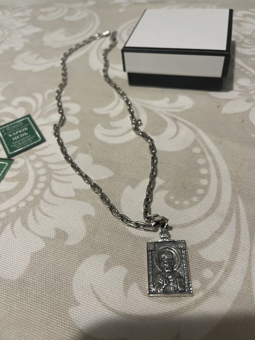 Якорная цепь цепочка,кулон икона ладанка Св.Николай Чудотворец 925проб