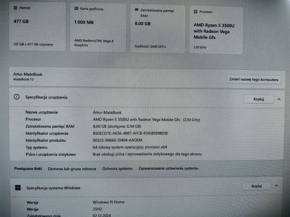 Laptop Huawei MateBook 13 idealny stan