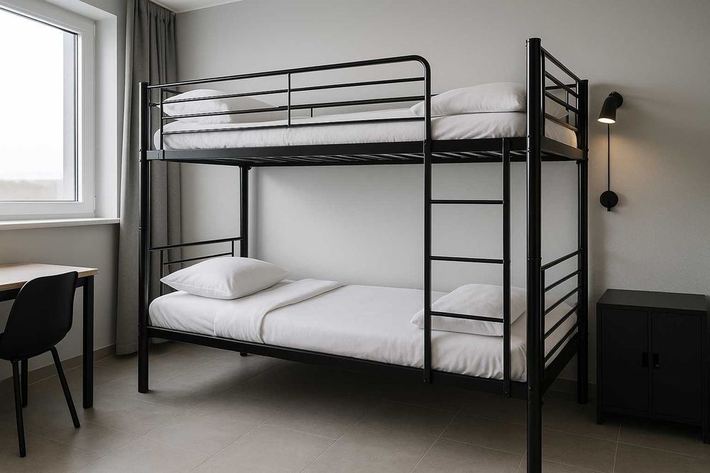 Łóżko piętrowe metalowe 90x200 solidne hostelowe pracownicze do domu