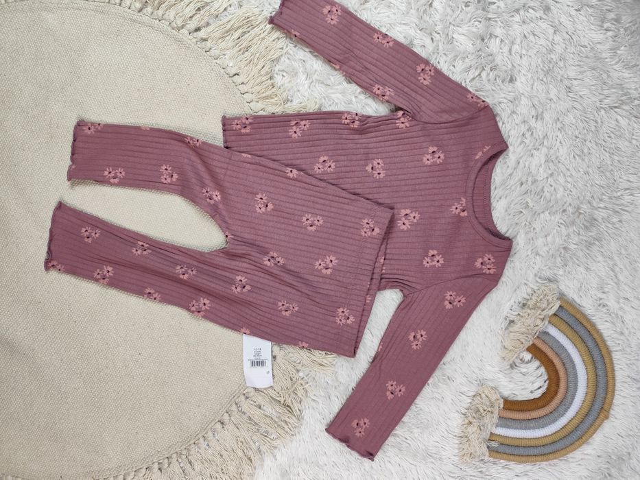 Komplet dla dziewczynki nowy prążek kwiatki 80-86